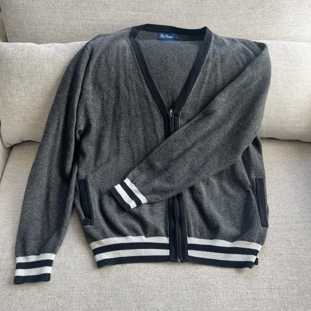 Paul Frederick men’s L sweater zip up with pockets 100% cotton varsity style